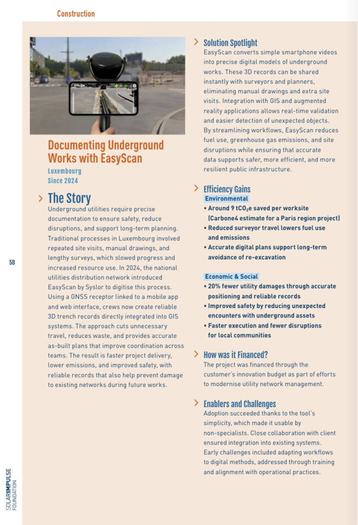 EasyScan de Syslor dans le catalogue des solutions climatiques pour les bâtiments par la fondation Solar Impulse dans le cadre de la COP 30