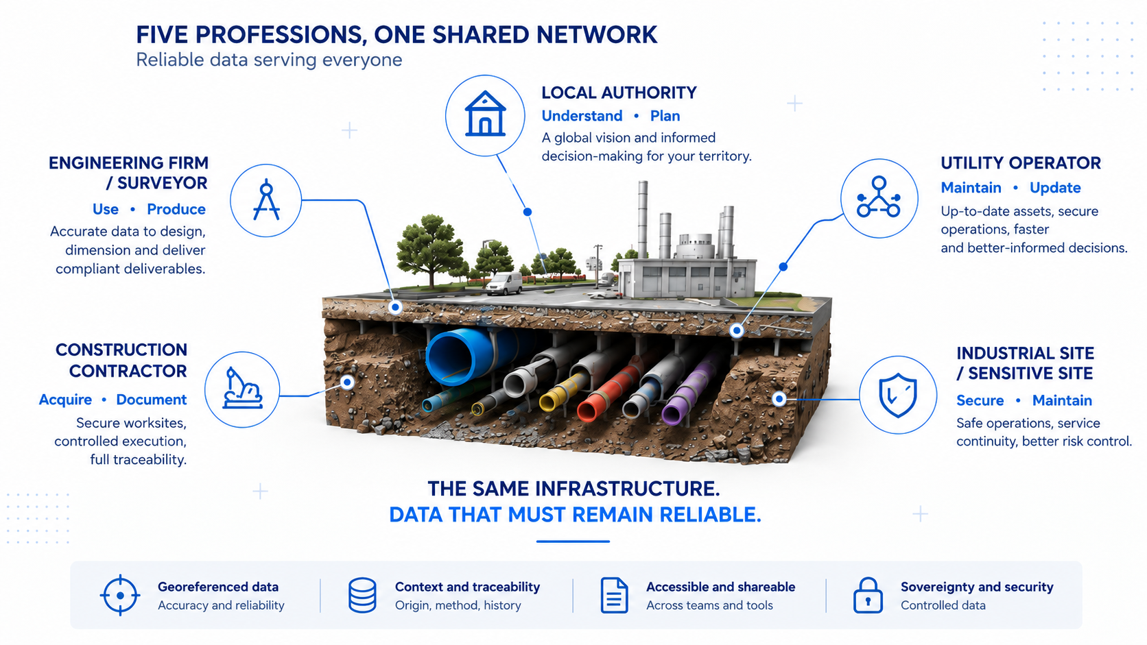 Five professions around the same network: continuity and sharing of infrastructure data