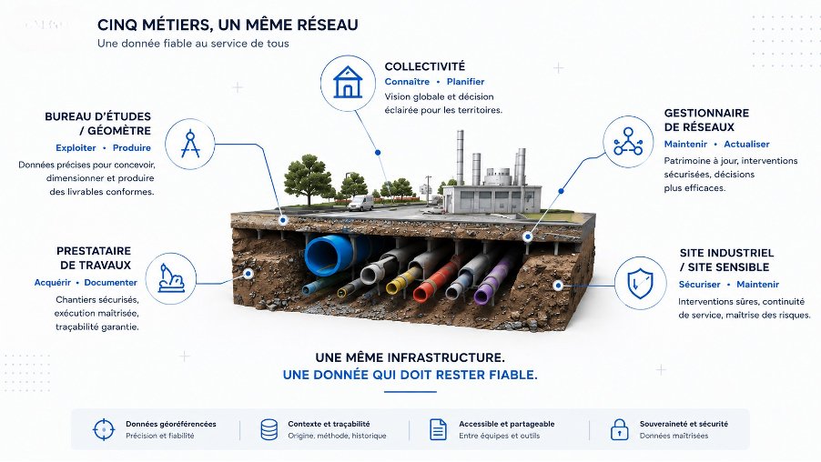 Cinq métiers autour d'un même réseau : continuité et partage des données d'infrastructures